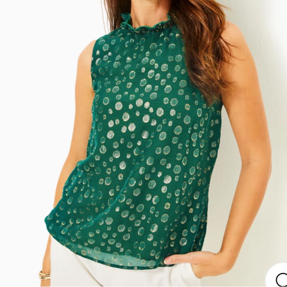 NWT Lilly Pulitzer Green & Gold Rayalynne Silk Top, XS